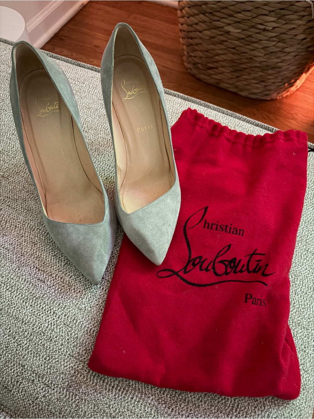 Christian Louboutin Grey Suede Pointed Toe Pumps - Picture 2 of 9